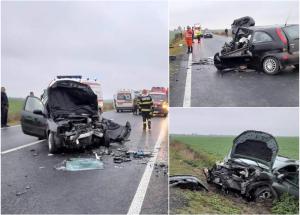 Un mort şi 3 răniţi, într-un accident devastator pe DN 59, în Timiş. Unul dintre şoferi ar fi pierdut controlul maşinii