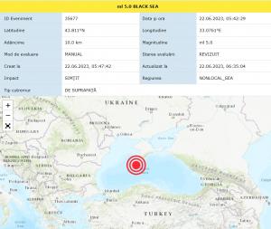 Cutremur azi în Marea Neagră. Seismul a avut magnitudinea de 5 pe Richter și s-a produs la doar 10 kilometri adâncime