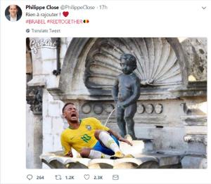 Neymar, ironizat dur după eliminarea Braziliei de la Cupa Mondială 2018. Imaginea postată de primarul din Bruxelles