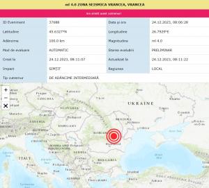 Cutremur azi în România. Un seism de 4,2 pe Richter s-a produs duminică în Vrancea, la 100 de kilometri adâncime