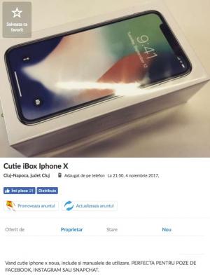 Un tânăr din Cluj a scos la vânzare o cutie de iPhone X pentru poze de Facebook sau Instagram