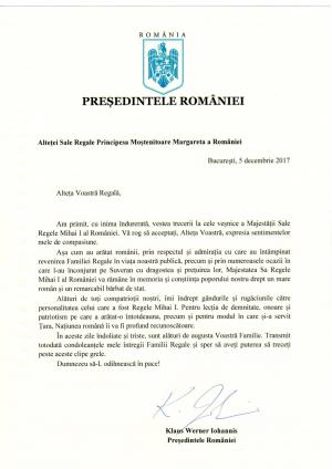 Scrisoarea de condoleanţe a lui Klaus Iohannis pentru Principesa Margareta: 'Naţiunea română îi va rămâne profund recunoscătoare'