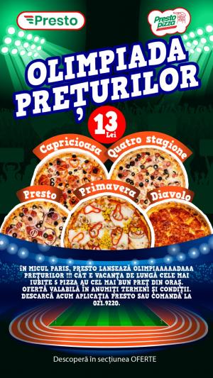 (P) Olimpiada Prețurilor, o campanie marca Presto. Pe durata verii, pizza costă numai 13 lei!