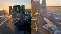 Incendiu pe A1, lângă Pecica. O dubă încărcată cu mobilier s-a făcut scrum