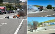 Un motociclist din Cluj a murit, după ce a luat foc în urma unui accident. Un TIR l-a izbit în plin