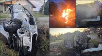Accident urmat de incendiu în Suceava. Două persoane au fost găsite carbonizate în mașină