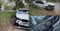 Doi bolizi de lux, accident în Constanța. Unul dintre şoferi, urmărit de poliție, s-a răsturnat după impact