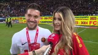 VIDEO | Soţia lui Băluţă a surprins şi reporterul cu ce a spus în interviu, lângă fotbalistul FCSB: 