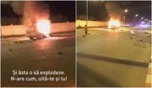 TRAGEDIE, noaptea trecută, în Capitală! Un şofer a ARS DE VIU, după ce a intrat cu maşina în pasarela pentru pietoni de pe Şoseaua Pipera (IMAGINI ŞOCANTE)