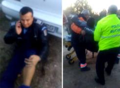 Primele imagini cu poliţistul din Olt care a fost CĂLCAT ÎN PICIOARE de şase scandalagii - VIDEO