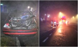 TRAGEDIE în Craiova! Un tânăr de 28 de ani a ARS DE VIU după ce s-a răsturnat cu BMW-ul, iar bolidul a luat foc. Băiatul a rămas blocat în maşină