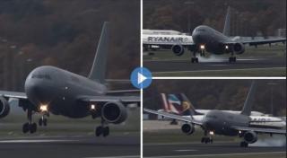 Imagini virale! Un avion Airbus 310 face o aterizare de infarct, din cauza vântului puternic (VIDEO)
