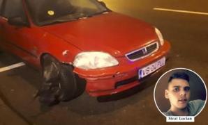 Rupt de beat, un vasluian de 23 de ani, fără permis, a furat maşina unui prieten şi a spulberat tot în cale. De frică, fratele tânărului a sărit pe geamul din dreapta