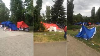 Incident periculos în Herăstrău! Corturile și mesele de la un târg au fost ARUNCATE prin tot parcul de o rafală de vânt (VIDEO)