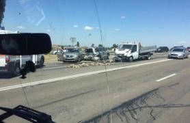 ACCIDENT GRAV pe podul de la Olimp! Intervine un elicopter SMURD, traficul rutier e blocat!