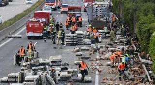 HAOS în trafic, un TIR cu GĂINI s-a făcut PRAF pe autostrada A1! Aproape 10.000 mii de păsări moarte sau rănite s-au împrăștiat peste tot