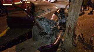 IMAGINI dramatice! Un șofer, cadru militar, s-a izbit VIOLENT de un copac, la Constanța. Trei persoane au ajuns la spital (VIDEO)