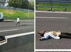 Apariţie ŞOCANTĂ pe o autostradă din Italia! Un tânăr a mers pe mijlocul şoselei şi s-a aruncat în faţa unui TIR - VIDEO