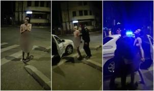 SHOW TOTAL în centrul Piteştiului! Un poliţist este LUAT LA PALME de un tânăr gol pușcă (VIDEO)