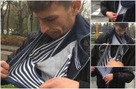 Tânăr atacat de căpușe imaginare, filmat în traficul bucureștean trăgând de haine panicat, pe linia de tramvai (Video)