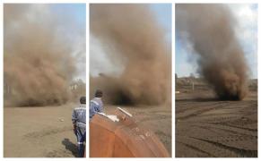 O mini tornadă a măturat un şantier de construcţii din Gorj (Video)