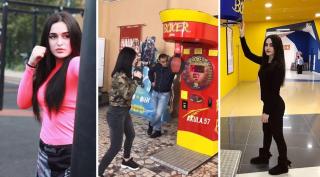 Djamilia Ostapova în faţa unui aparat de box