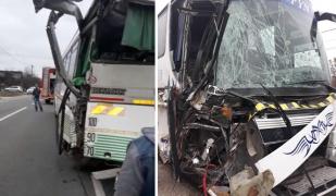 Cele două autobuze lovite în accidentul din Gorj