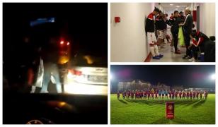 Autocarul lui Dinamo, blocat de fani pe şosea