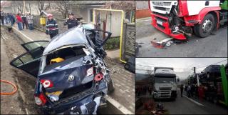 În accident au fost implicate două autocamioane şi un autoturism