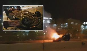 Mașina care a fost distrusă de incendiu pe DN1