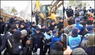 Înjurături și scandal la Rușănești, Olt, unde oamenii refuză să-și omoare porcii înainte de Crăciun. Sute de jandarmi au intervenit în forță