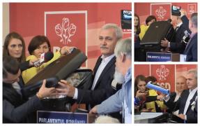 Liviu Dragnea a adus două valize la Parlament. Una cu dosare, alta cu gogoşi (Video)