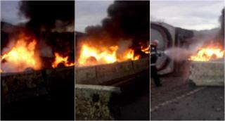 Basculantă făcută scrum pe DN1, în Cluj