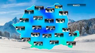 Prognoza meteo pentru marţi, 11 decembrie 2018