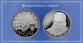 Monedă din argint cu tema 100 de ani de la naşterea lui Radu Beligan, lansată de Banca Națională a României