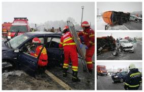 Accident grav pe DN1. ISU anunță 10 victime, plan roșu, toate spitalele din Sibiu în alertă
