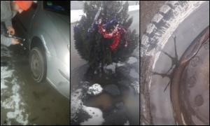 Brad împodobit, în gropile de pe DN41, în Călărăși. Oamenii sunt disperați că nimeni nu repară șoseaua și trag un semnal de alarmă (Video)