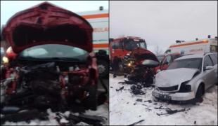 Gravidă în stare gravă, într-un accident frontal în Gorj