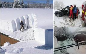 Ninsorile puternice şi viscolul au făcut ravagii în Vrancea! Copaci puşi la pământ, maşini distruse, mii de oameni fără curent electric (Video)