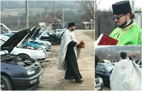 La o parohie din Gorj s-au sfinţit maşini pe bandă rulantă. Azi a fost gratis! "Aşteptăm şoferi profesionişti, amatori, taximetrişti. Nu costă nimic!" (Video)