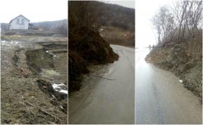 Alunecare masivă de teren la ieşire din Bistriţa. O parte din Dealul Jelnei s-a deplasat spre un drum judeţean