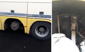 Autocar românesc tras pe dreapta în Austria pentru că nu avea o roată, iar suspensia era legată cu frânghie