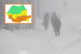 Vremea se înrăutățește rapid, ANM emite Cod Portocaliu de ninsori în această noapte. Viscol puternic, fenomene meteo extreme
