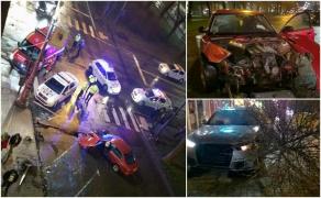 Impact devastator în centrul Aradului! Doi bolizi de lux s-au făcut praf, unul a smuls din rădăcini un copac (Imagini dramatice)