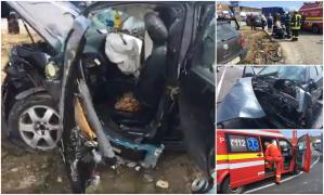 Carnagiu pe o şosea din Lugoj. Două maşini s-au spulberat frontal, mai multe victime încarcerate, în stare gravă (Video)