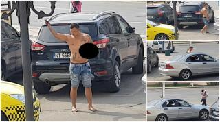 Imagini halucinante la Roman. Drogat în ultimul hal şi trăgând din pungă, s-a urcat la volanul unui Mercedes (Video)