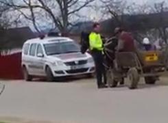 Un căruțaș a fost tras pe dreapta de Poliția Rutieră și obligat să sufle în etilotest (Video)