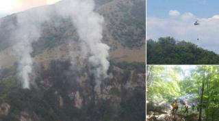 Incendiu în Parcul Naţional Domogled. Echipele de intervenţie nu pot lichida focul, din cauza vântului puternic
