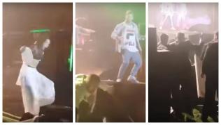 Momentul în care Inna se prăbuşeşete de pe scenă, de la 2 metri înălţime. Replica artistei după căzătură