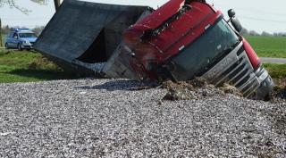 Un camion cu 20 de tone de peşte s-a răsturnat pe marginea drumului. Şoferul a încercat să evite un accident